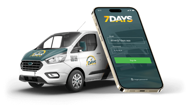 Image of the van and the 7days App